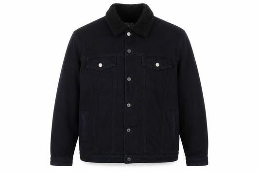 boohooMAN Men’s Black 4XL Denim Sherpa Collar Trucker Jacket
