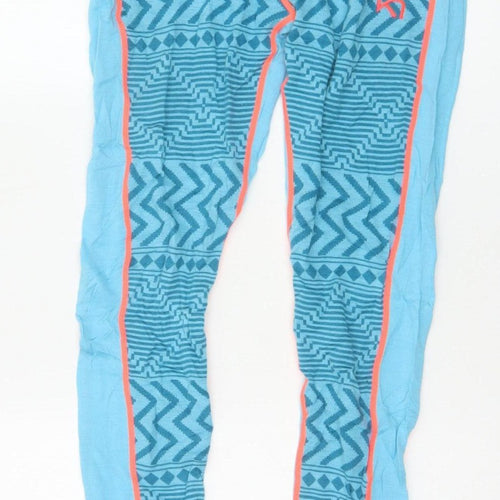 Kari Traa Women Blue L Merino Wool Modal Geometric Ski Leggings