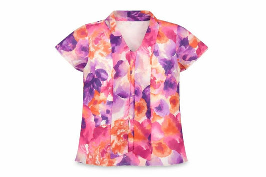 Anna Rose Women Pink Floral Chiffon Blouse UK 12 Short Sleeve Collared