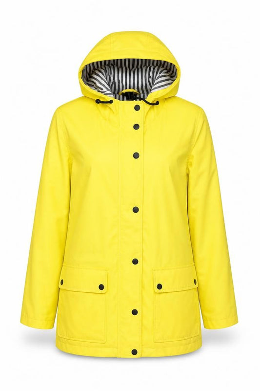 Topshop Women Yellow UK 10 Hooded Rain Coat Striped Lining