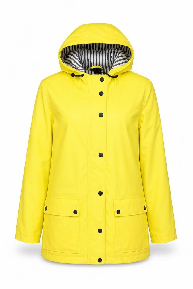 Topshop Women Yellow UK 10 Hooded Rain Coat Striped Lining