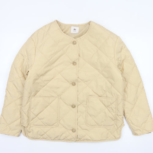 Tu Women Beige Size 12 Quilted Puffer Jacket Button Front Pockets