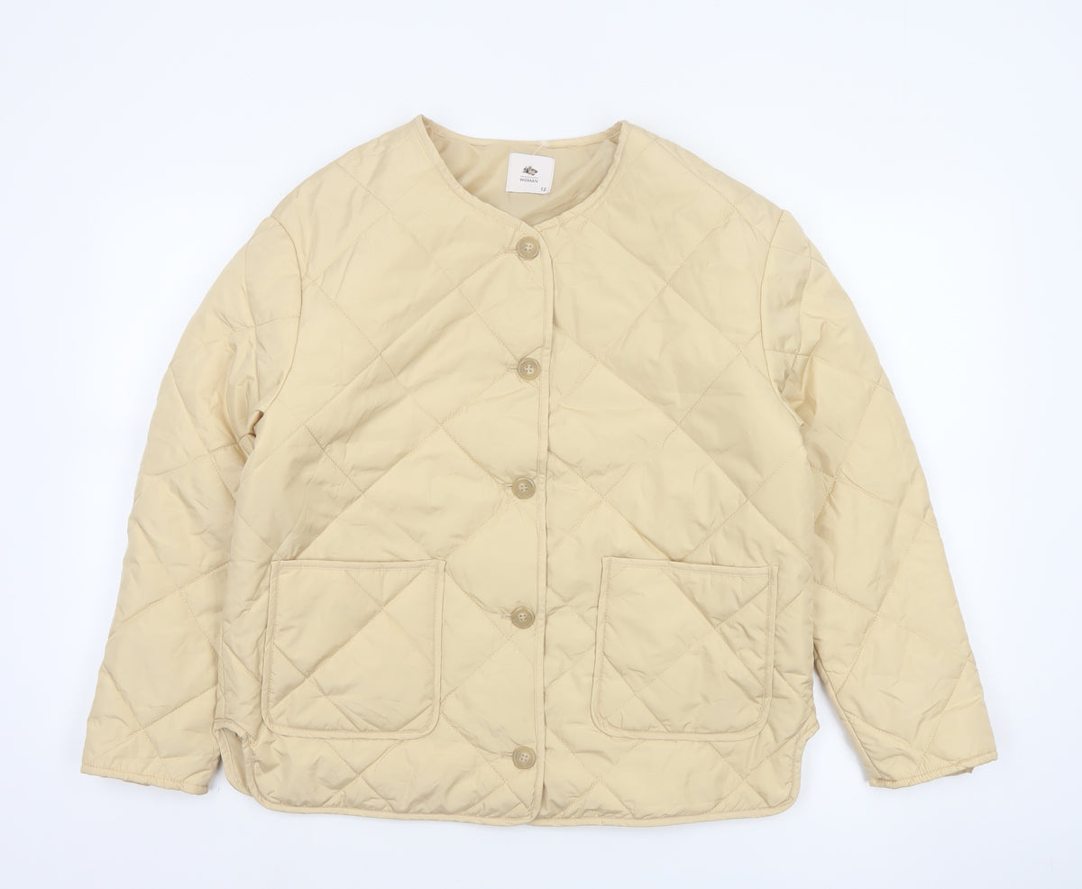 Tu Women Beige Size 12 Quilted Puffer Jacket Button Front Pockets