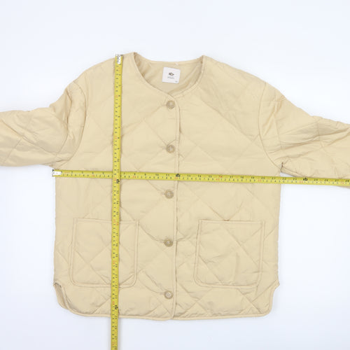 Tu Women Beige Size 12 Quilted Puffer Jacket Button Front Pockets