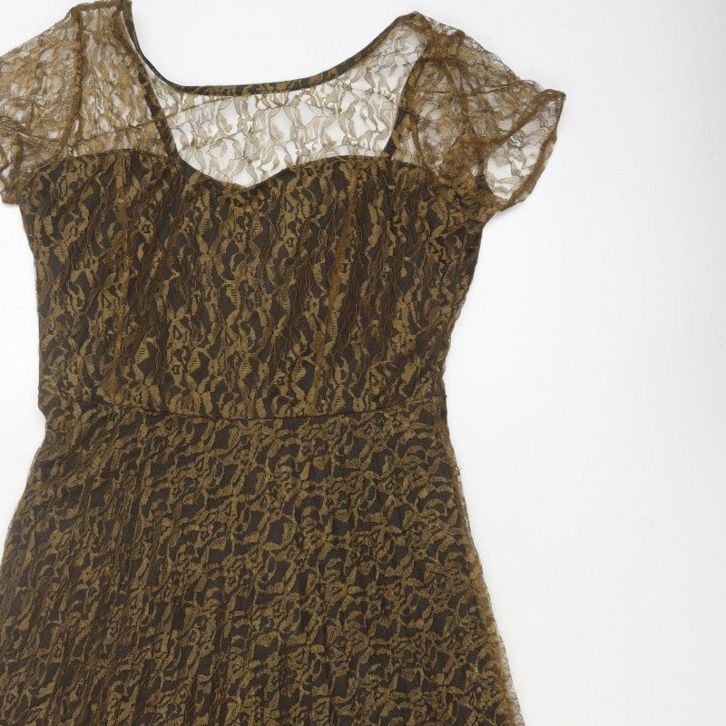 Lorrene Women Brown Lace Fit & Flare Knee Length Dress UK 12