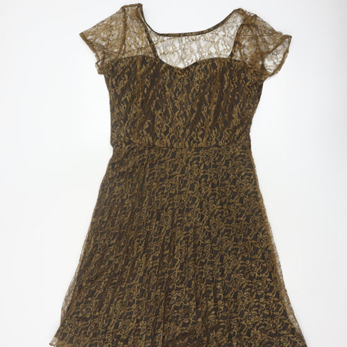 Lorrene Women Brown Lace Fit & Flare Knee Length Dress UK 12