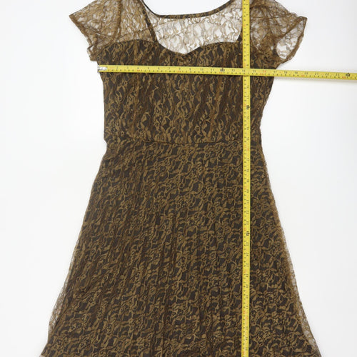 Lorrene Women Brown Lace Fit & Flare Knee Length Dress UK 12