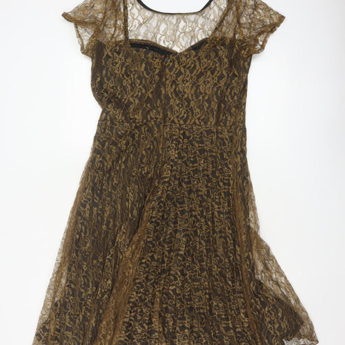Lorrene Women Brown Lace Fit & Flare Knee Length Dress UK 12