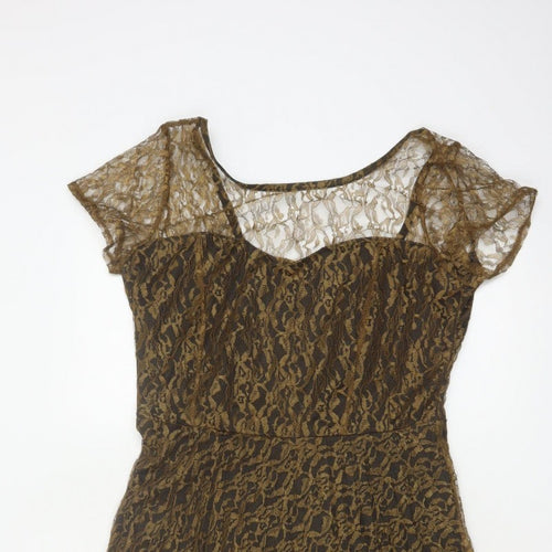Lorrene Women Brown Lace Fit & Flare Knee Length Dress UK 12