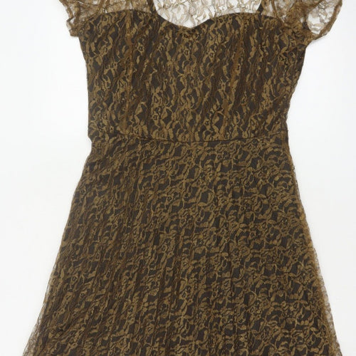 Lorrene Women Brown Lace Fit & Flare Knee Length Dress UK 12