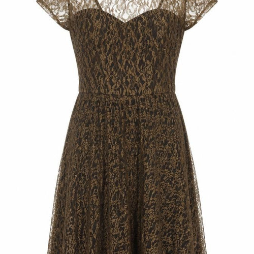 Lorrene Women Brown Lace Fit & Flare Knee Length Dress UK 12