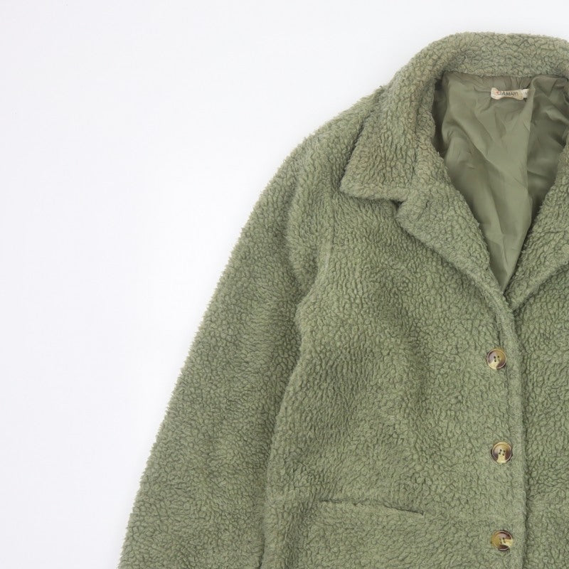 Damart Women’s Green Size 16 Teddy Fleece Short Overcoat Buttoned