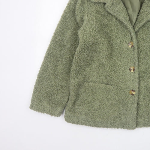 Damart Women’s Green Size 16 Teddy Fleece Short Overcoat Buttoned