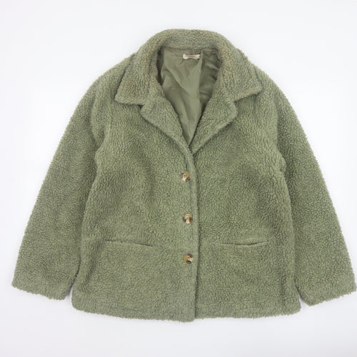Damart Women’s Green Size 16 Teddy Fleece Short Overcoat Buttoned