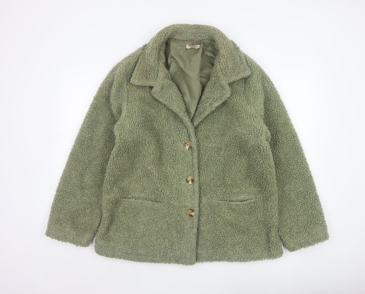 Damart Women’s Green Size 16 Teddy Fleece Short Overcoat Buttoned