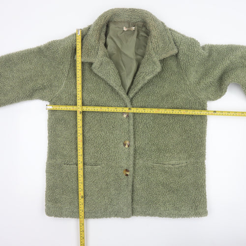 Damart Women’s Green Size 16 Teddy Fleece Short Overcoat Buttoned