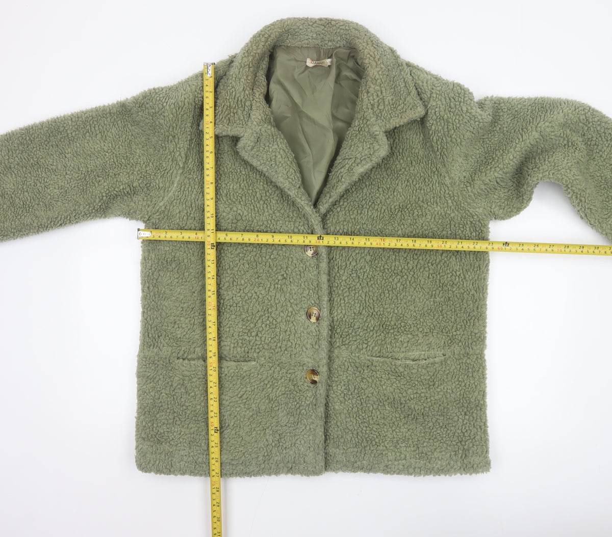 Damart Women’s Green Size 16 Teddy Fleece Short Overcoat Buttoned