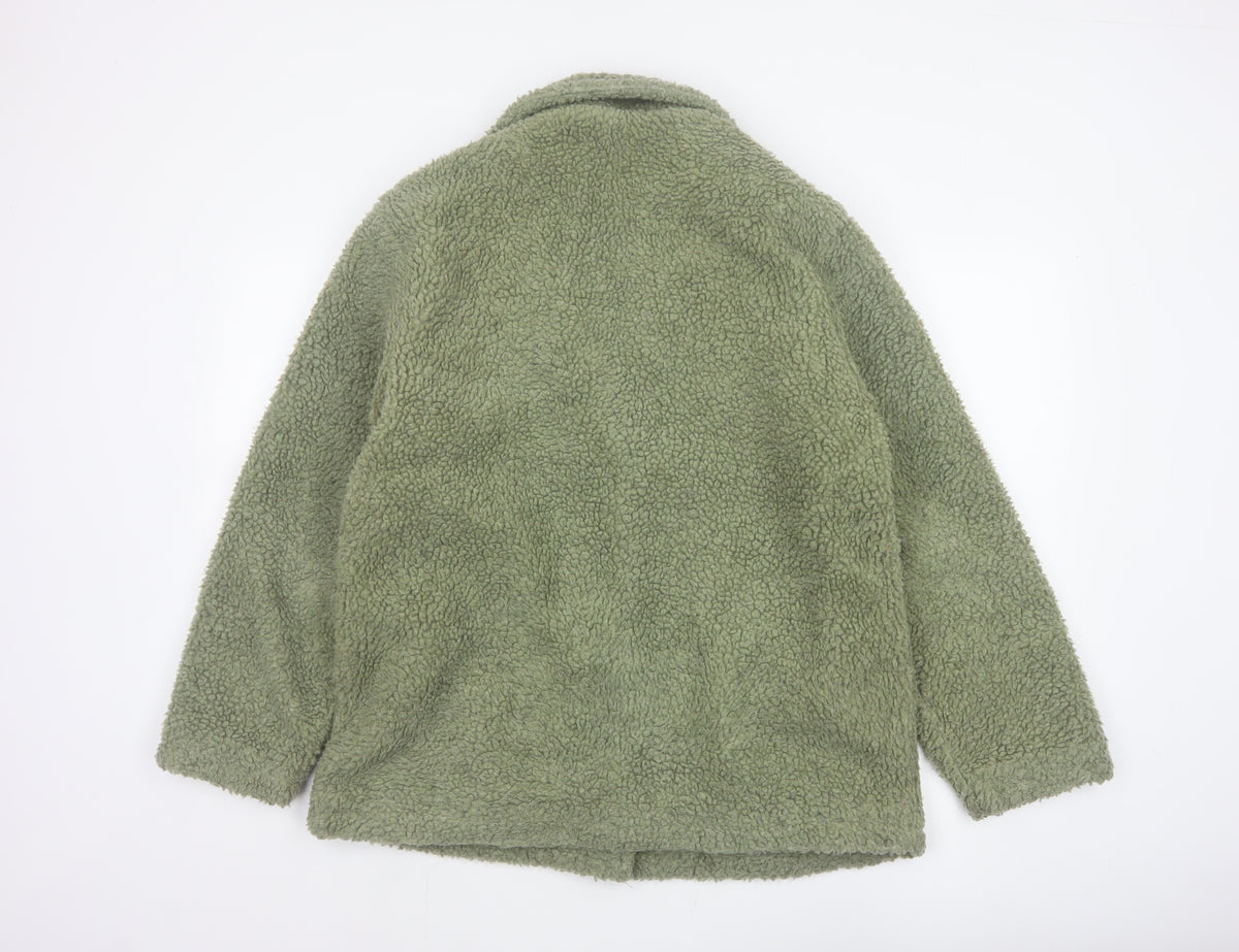 Damart Women’s Green Size 16 Teddy Fleece Short Overcoat Buttoned
