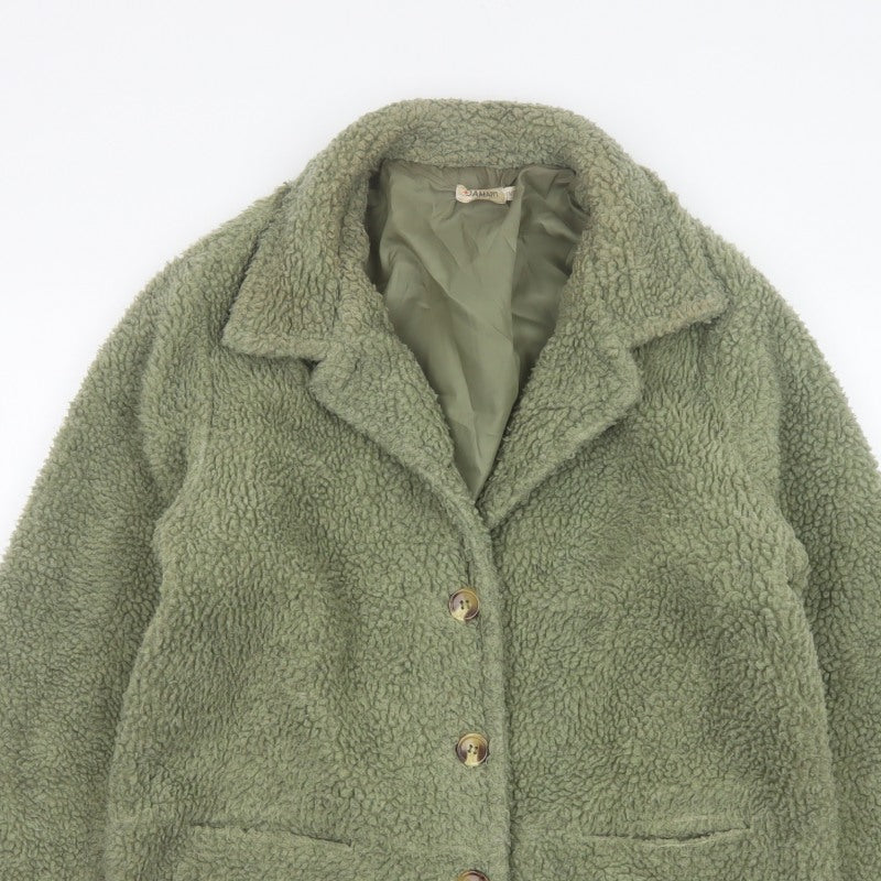 Damart Women’s Green Size 16 Teddy Fleece Short Overcoat Buttoned