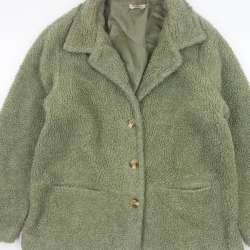 Damart Women’s Green Size 16 Teddy Fleece Short Overcoat Buttoned