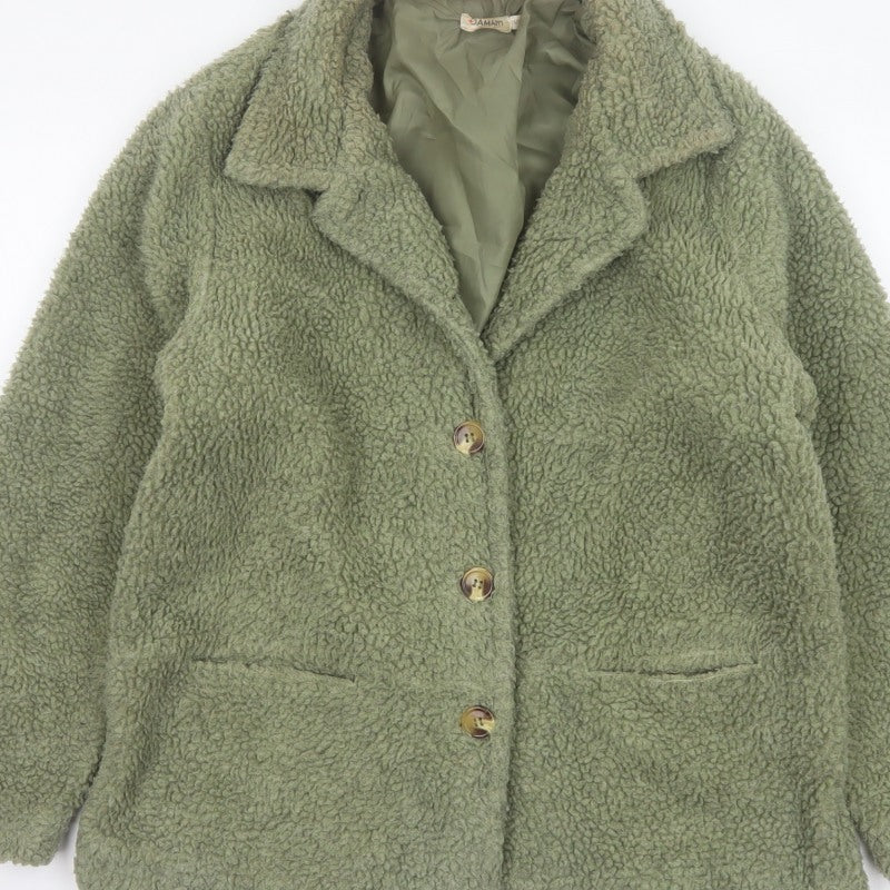 Damart Women’s Green Size 16 Teddy Fleece Short Overcoat Buttoned