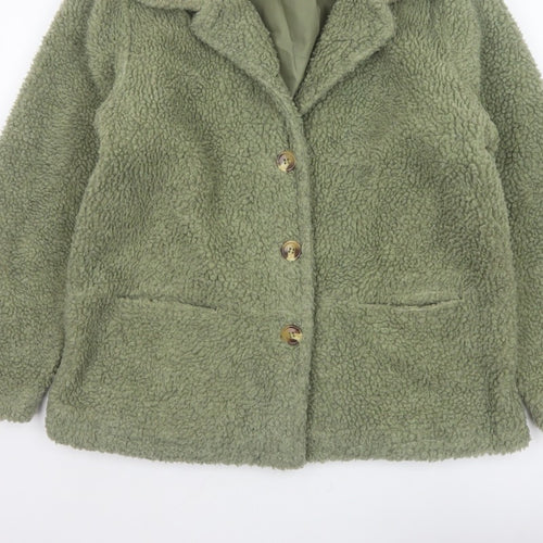 Damart Women’s Green Size 16 Teddy Fleece Short Overcoat Buttoned