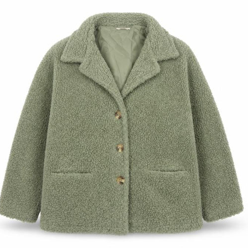 Damart Women’s Green Size 16 Teddy Fleece Short Overcoat Buttoned