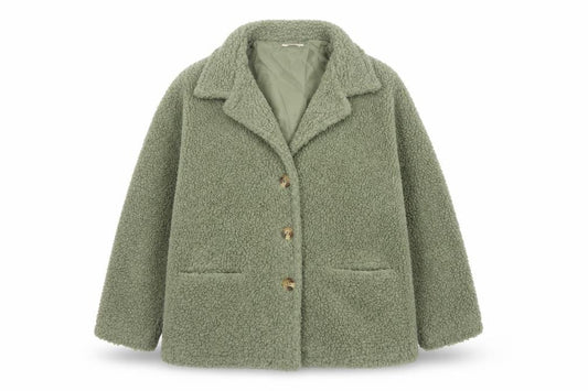 Damart Women’s Green Size 16 Teddy Fleece Short Overcoat Buttoned