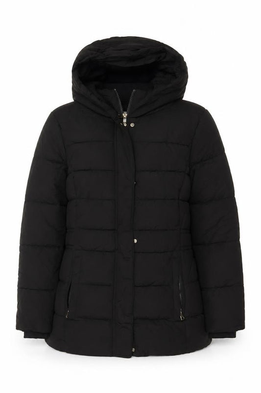 George Women Black Size 8 Hooded Quilted Puffer Jacket Winter Coat