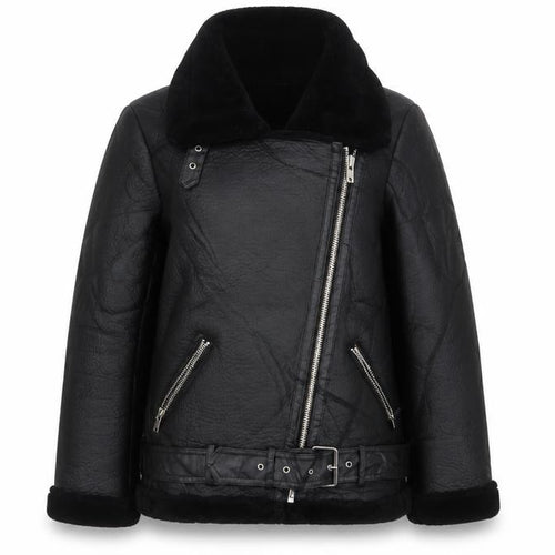 Zara Women Black UK 12 Faux Leather Biker Jacket Faux Fur Belted