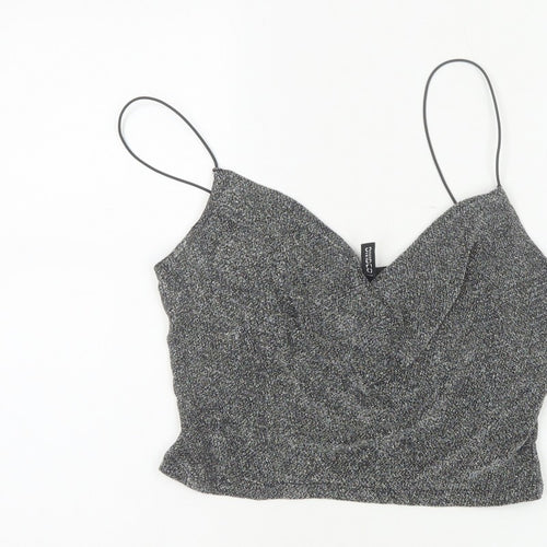 H&M Divided Women Silver Glitter Camisole Tank Top M V-Neck