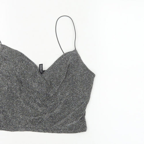 H&M Divided Women Silver Glitter Camisole Tank Top M V-Neck