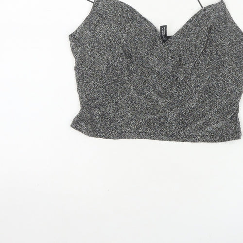 H&M Divided Women Silver Glitter Camisole Tank Top M V-Neck