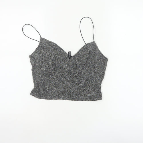 H&M Divided Women Silver Glitter Camisole Tank Top M V-Neck