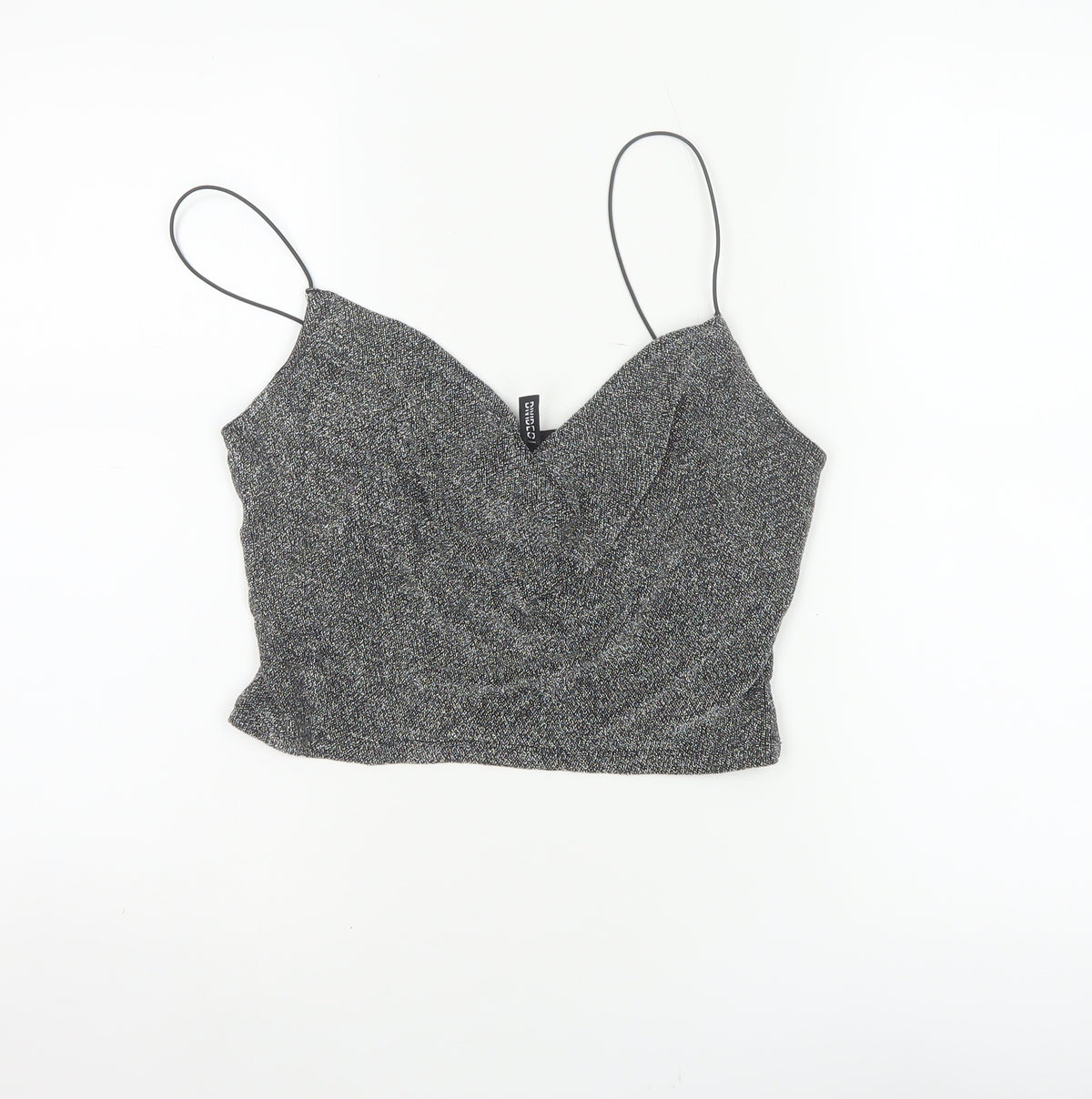 H&M Divided Women Silver Glitter Camisole Tank Top M V-Neck