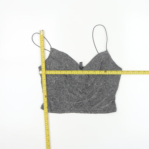 H&M Divided Women Silver Glitter Camisole Tank Top M V-Neck