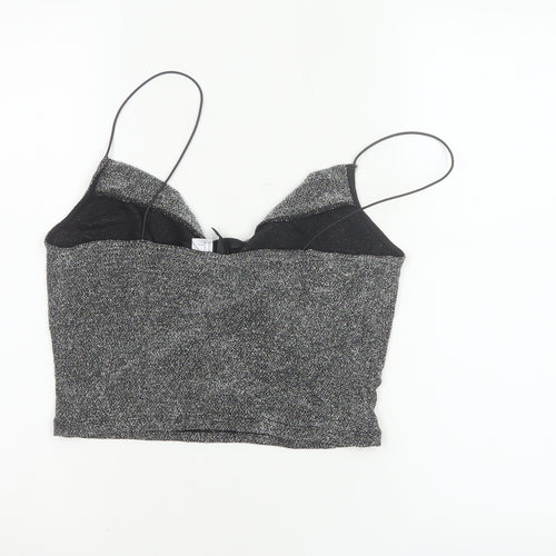 H&M Divided Women Silver Glitter Camisole Tank Top M V-Neck