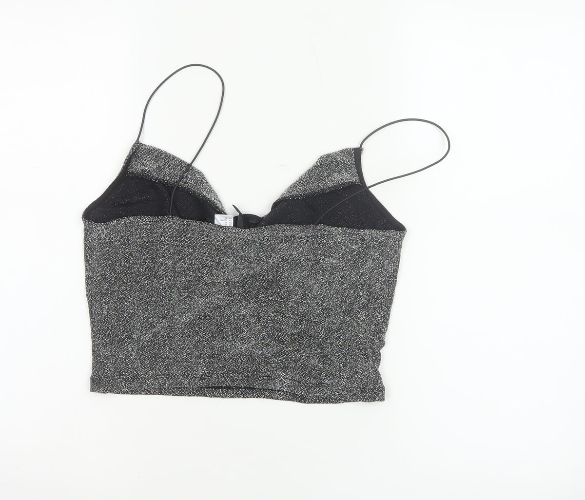H&M Divided Women Silver Glitter Camisole Tank Top M V-Neck