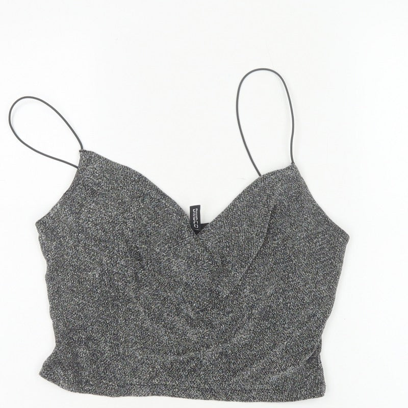 H&M Divided Women Silver Glitter Camisole Tank Top M V-Neck