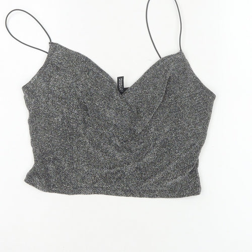 H&M Divided Women Silver Glitter Camisole Tank Top M V-Neck