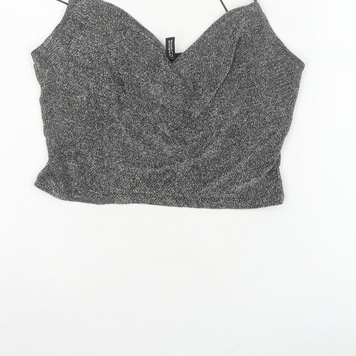 H&M Divided Women Silver Glitter Camisole Tank Top M V-Neck