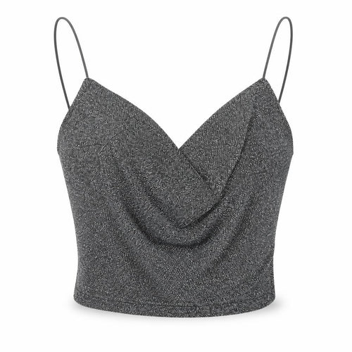 H&M Divided Women Silver Glitter Camisole Tank Top M V-Neck