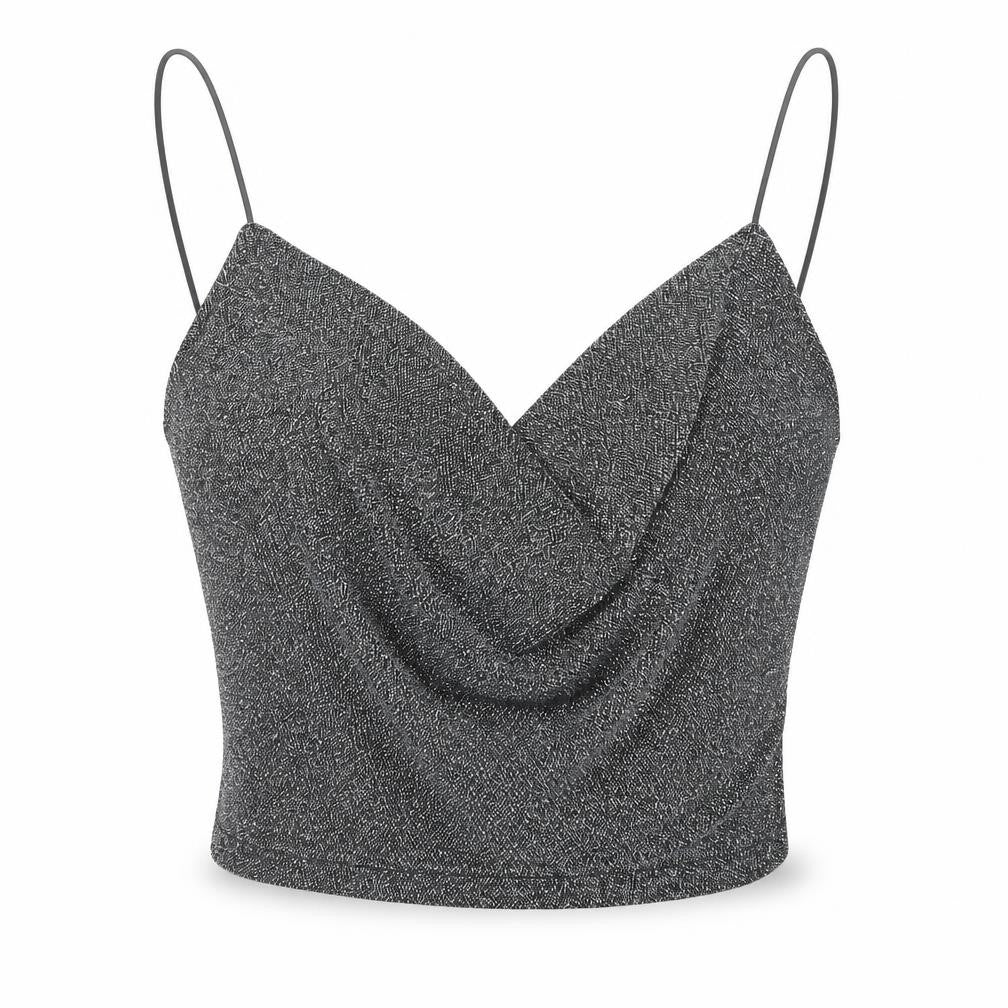 H&M Divided Women Silver Glitter Camisole Tank Top M V-Neck
