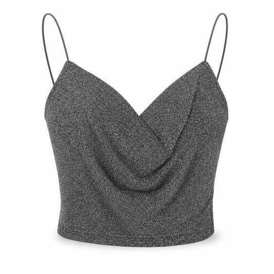 H&M Divided Women Silver Glitter Camisole Tank Top M V-Neck