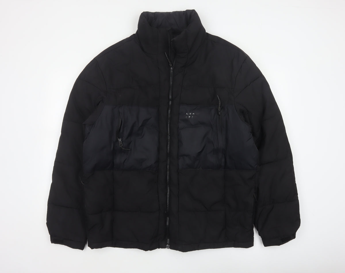 Back view of H&M Men’s Black L Quilted Puffer Jacket Full Zip Insulated