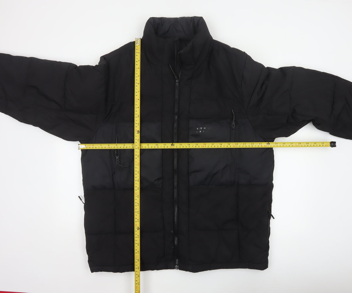 Close-up detail of H&M Men’s Black L Quilted Puffer Jacket Full Zip Insulated