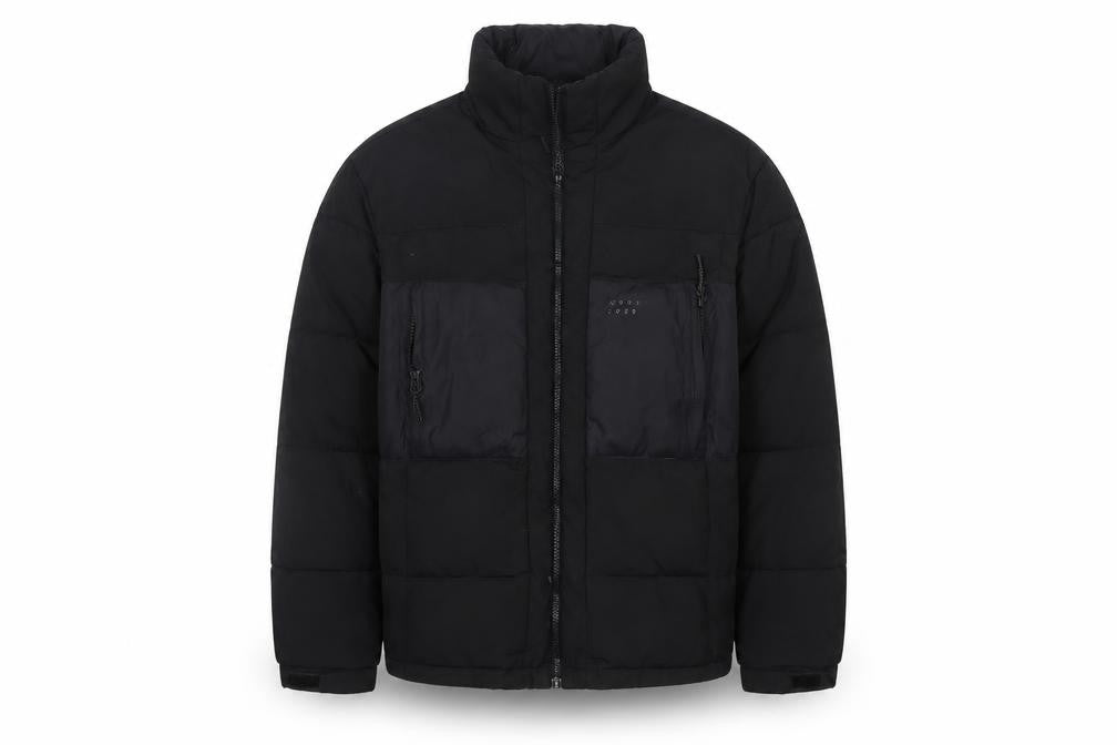 Front view of H&M Men’s Black L Quilted Puffer Jacket Full Zip Insulated