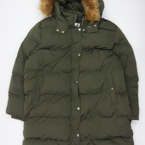 Wuli:Luu by Gok Wan Women Green 2XL Long Faux Fur Hood Puffer Parka