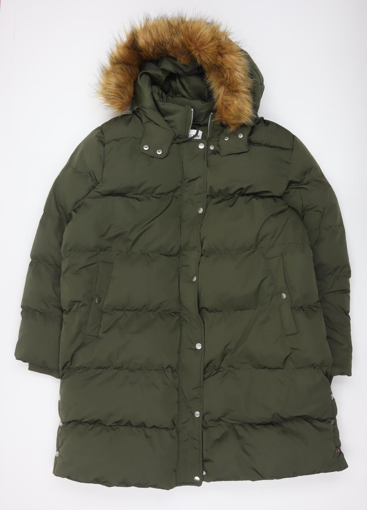 Wuli:Luu by Gok Wan Women Green 2XL Long Faux Fur Hood Puffer Parka