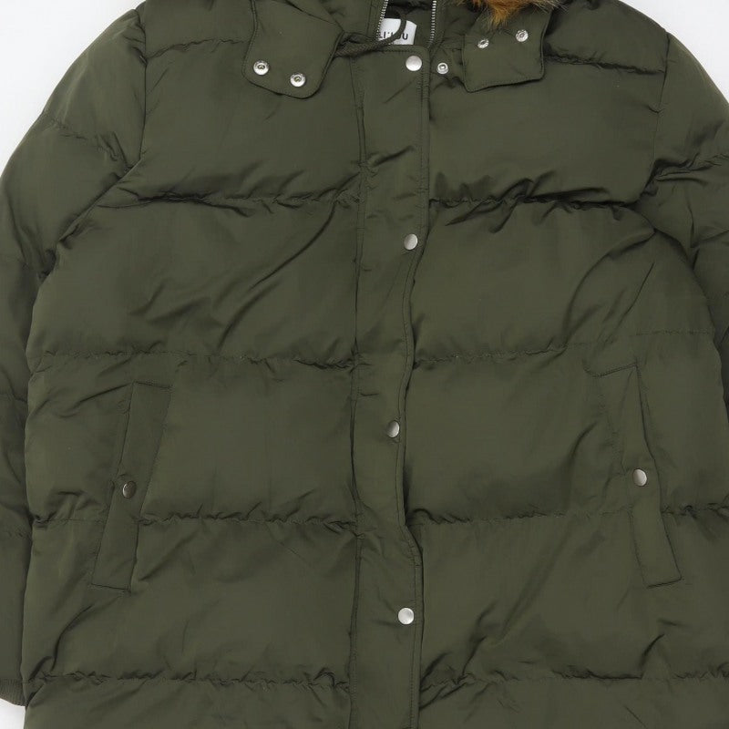 Wuli:Luu by Gok Wan Women Green 2XL Long Faux Fur Hood Puffer Parka